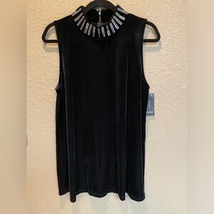 Alfani, Black velvet women’s tunic with silver embellishments on neckline. NWT